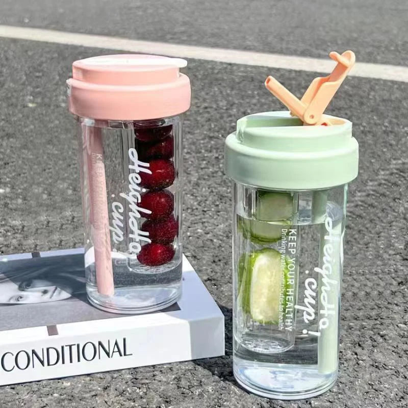 600ML Water Cup Handy Sports Water Bottle Food Grade Material Tea Partition Water Cup Female Straw Summer Portable Bottle