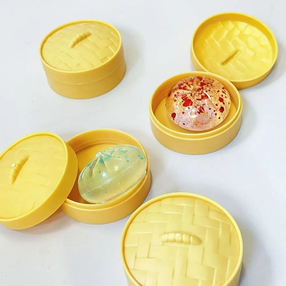 Soft Cute Mini Dumplings Squishy With Steamer Squeezable Squishy Crystal Bun Pinch Food Shape Fidget Sensory Toy Children Gift