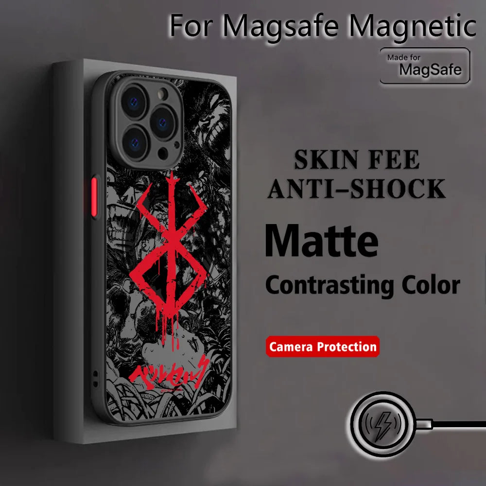 Hot Anime B-BerserkS Cool Phone Case for iPhone 17 16 15 14 13 12 11 Pro Max Mini XR XS X 7 8 Plus Matte Magnetic Back Cover