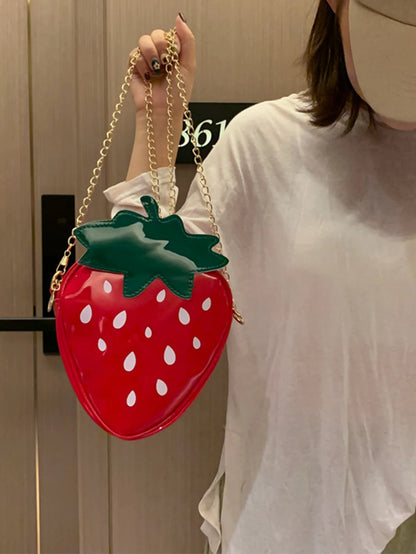 New Style Cute Strawberry-Themed Women's Fashionable Versatile Crossbody Bag with a Chain