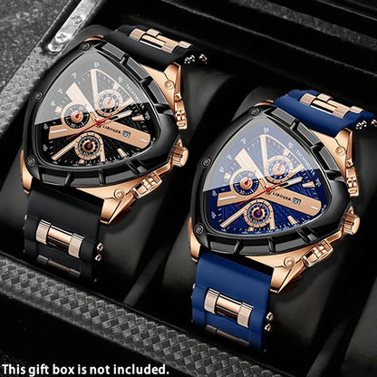 2PCS Luxury Men Calendar Quartz Watch Casual Silicone Band Mens Sports Wristwatch Set Reloj Hombre（Without Box）
