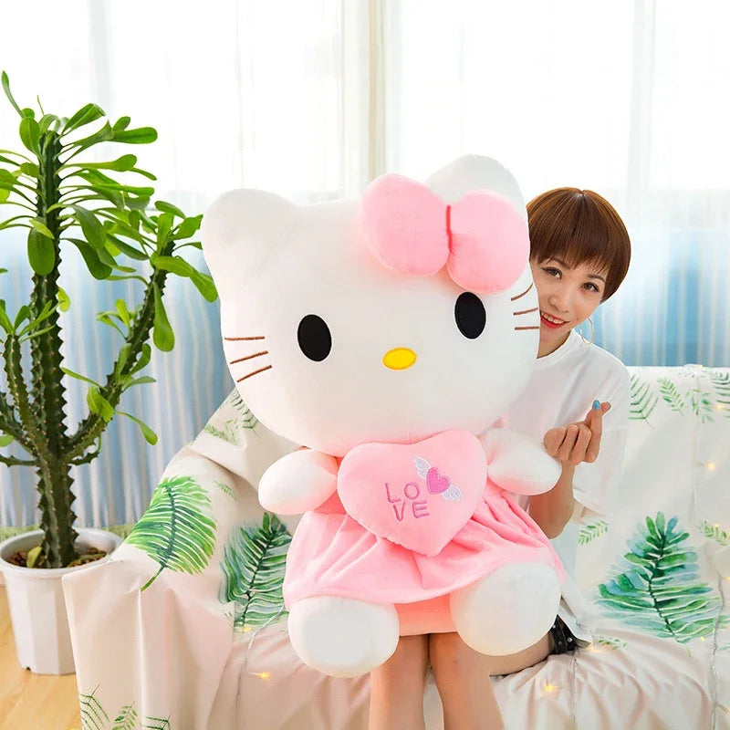 Sanrio Kitty Plush Toys Pillow 25cm Kawaii Anime KT Cat Plush Doll Soft Stuffed Cartoon Cute Pink Doll Birthday Gift For Girls