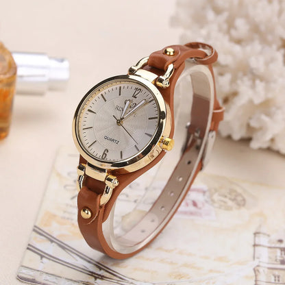 Fashion Women's Round Quartz Watch Leather Strap Casual Ladies Wristwatches Clock Gift Reloj Mujer