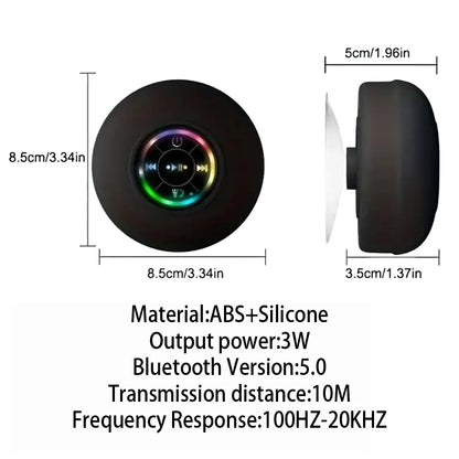 LED Portable Wireless Bluetooth Speaker, IPX4 Waterproof with Large Suction Cup, Mini Loudspeaker for Bathroom, Outdoor & Travel
