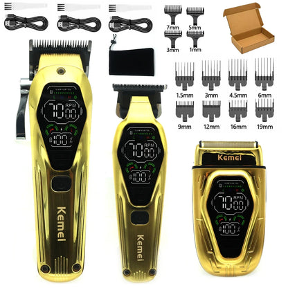 Kemei KM-1698 Men's Hair Clipper 9000RPM 10W High Power Full Metal DLC Blade LED Display Professional Hair Cutting Hair Trimmer