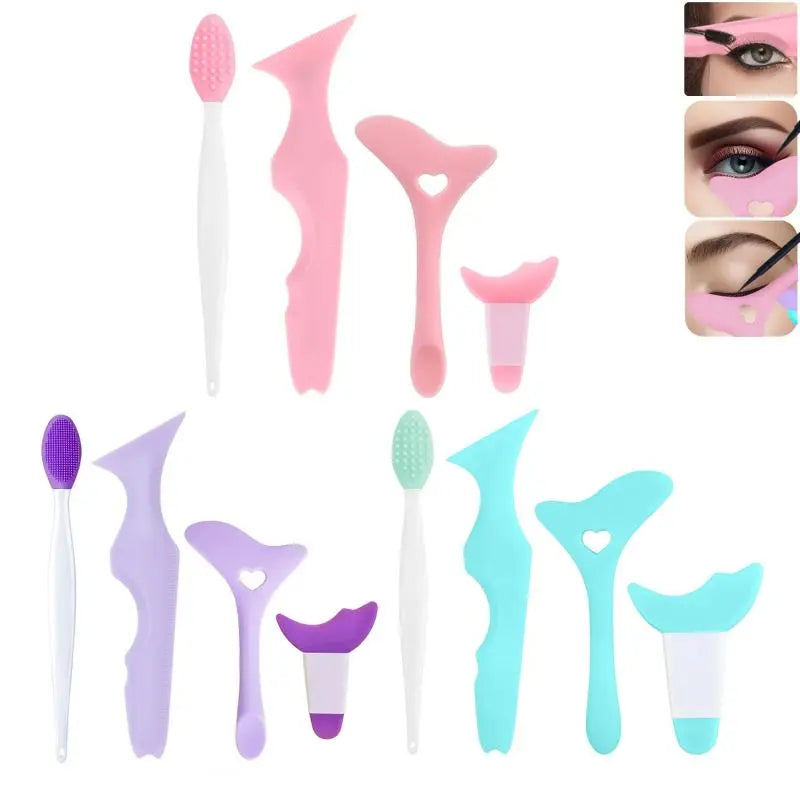 4pcs Beauty Eyelashes & Brows, Skin Types Eyeliner Stencil Set Tools for Perfect Eyeliner Aid for All Multifunctional Silicone