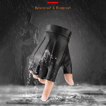 Men Women PU Leather Gloves Lovers Fingerless Mittens Black Half Finger Outdoor Tactical Mens Leather Driving Gloves
