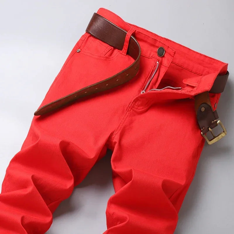 6 Colors New Jeans Men's Stretch Cotton Denim Pants Classic Straight Fashion Fit Autumn Business Casual Trousers Man Clothes
