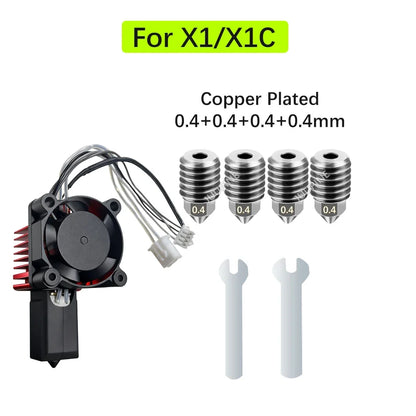 For Bambu Lab P1S Hotend Complete Assembly Upgrade Hardened Steel Extruder Kit For X1 X1C P1P P1S Fan Nozzle X1 Carbon Hot End