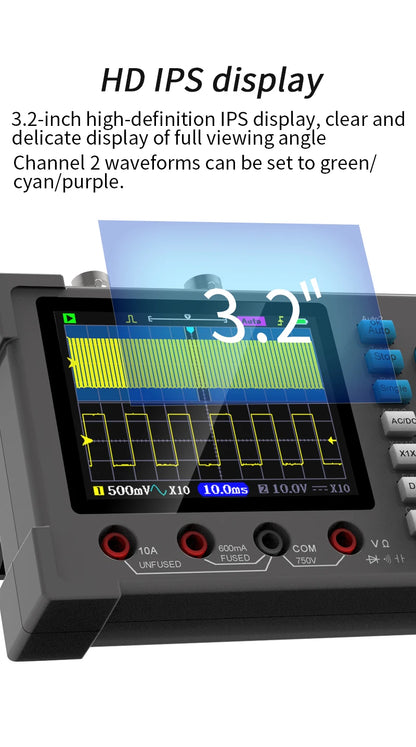 ZEEWEII DSO3D12 3.2 Inch Desktop Digital Oscilloscope 120M Bandwidth Dual Channel Multimeter and Signal generator 3 in 1