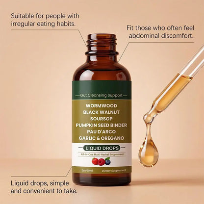 Wormwood Black Walnut Herbal Liquid Drops Gut Cleansing Supplement Aid Digestion Relieve Bloating Support Intestinal Health