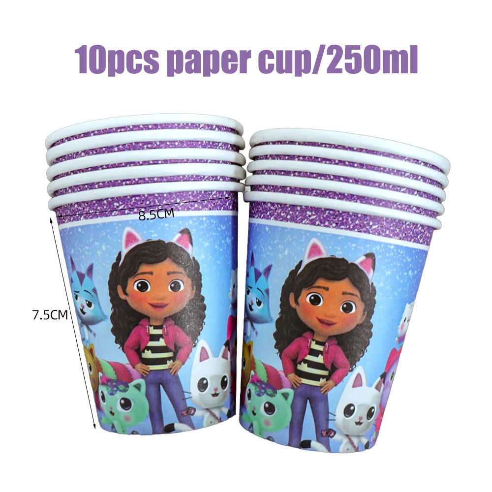 Gabby Dollhouse Birthday Party Supplies Plates Cups Tablecloth Napkins Gabby Cat Birthday Decoration Supply Kit Kids Party Favor