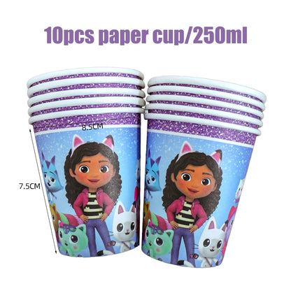 Gabby Dollhouse Birthday Party Supplies Plates Cups Tablecloth Napkins Gabby Cat Birthday Decoration Supply Kit Kids Party Favor
