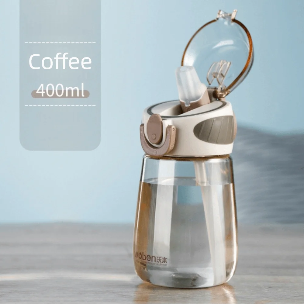 Portable Plastic Water Straw Cup Drop Proof with Scale Sippy Cup Leak-proof Food-Grade Silicone Water Bottle