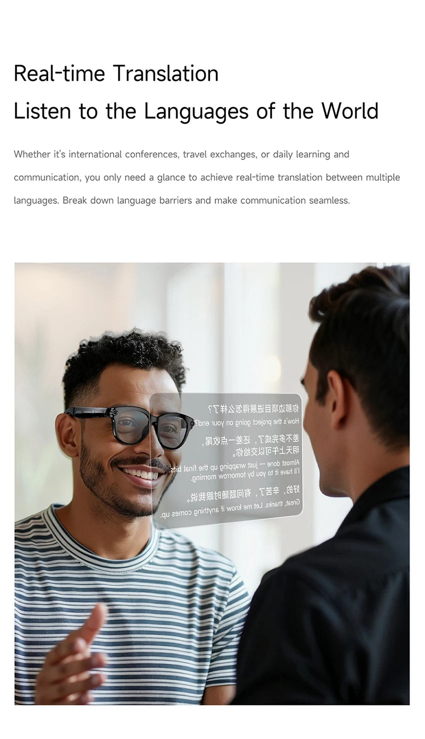 Xiaomi Smart AI Glasses True 800W Video Camera Multifunctional AI Translation Meeting Minutes Music Control Wifi Transmission