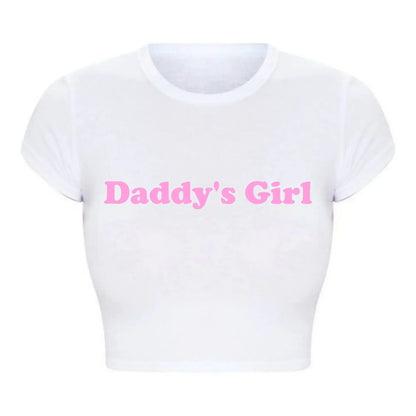 Daddy's Girl Funny Letters Print Women Cropped Top Harajuku Kawaii Clothes 2000s Grunge T Shirt Baby Tee Tshirt Dropshipping