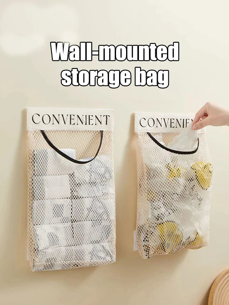 Hanging Storage Mesh Bags Kitchen Garbage Bag Storage Tools Wall-mounted Large-capacity Storage Bag Packaging Plastic Bag 1pc