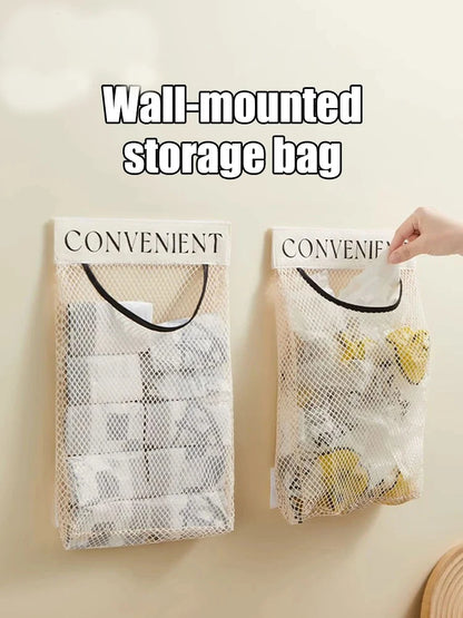 Hanging Storage Mesh Bags Kitchen Garbage Bag Storage Tools Wall-mounted Large-capacity Storage Bag Packaging Plastic Bag 1pc