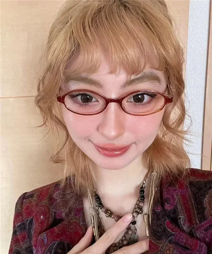 Women Y2K Retro Oval Glasses Small Frame Eyewear Blue Light Blocking Eyeglasses Female Computer Reading Optical Spectacle Óculos