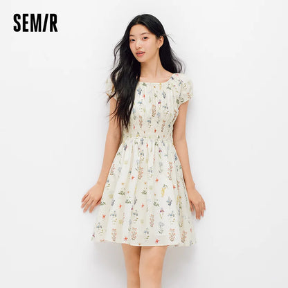 Semir Women Dress Bowknot Waist Print Floral Dress 2026 Summer Sweet Casual Style