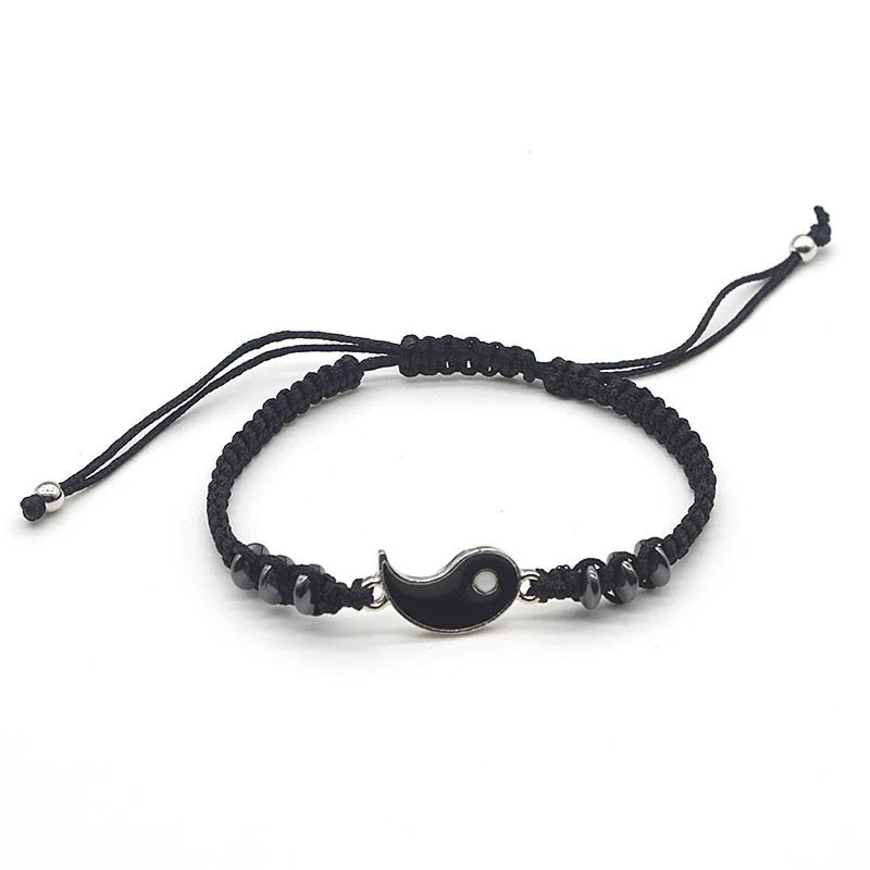 Couple Bracelets Rings Yin Yang Tai Chi Alloy Pendant Adjustable Braid Chain Necklace Matching Lover Bracelet Necklace Earring