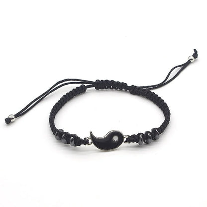 Couple Bracelets Rings Yin Yang Tai Chi Alloy Pendant Adjustable Braid Chain Necklace Matching Lover Bracelet Necklace Earring