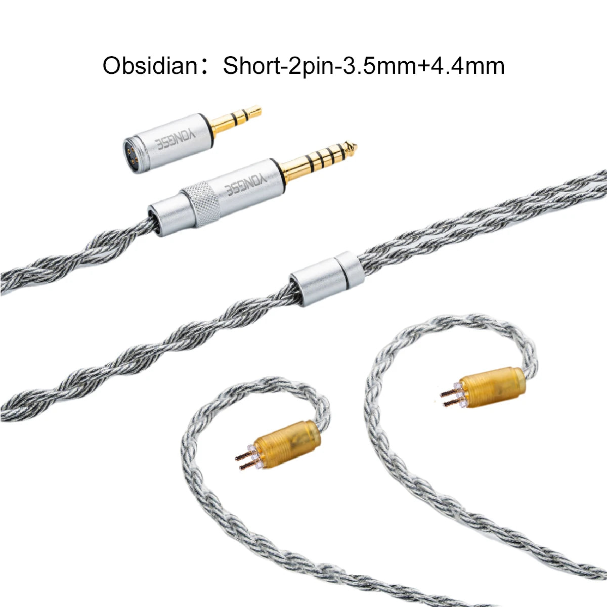 Yongse Obsidian Cable Silver-plated Single Crystal Copper Earphones Upgrade Cable Switchable Plug: 3.5mm +4.4mm
