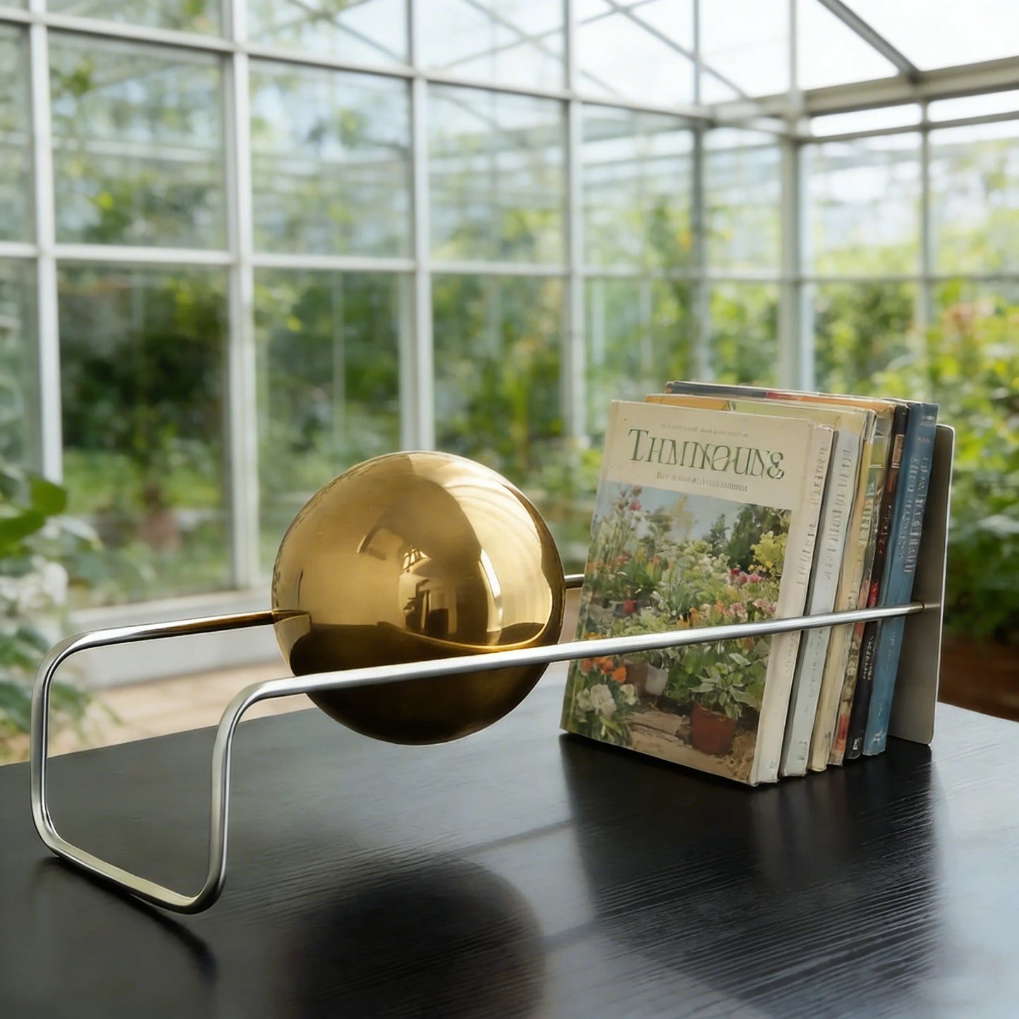 Mid-Century Modern Gravity Ball Book Holder, Bauhaus Inspired Desktop Organizer, Stylish Magazine Rack for Home Office