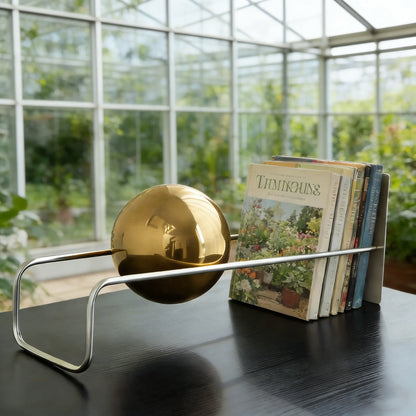 Mid-Century Modern Gravity Ball Book Holder, Bauhaus Inspired Desktop Organizer, Stylish Magazine Rack for Home Office