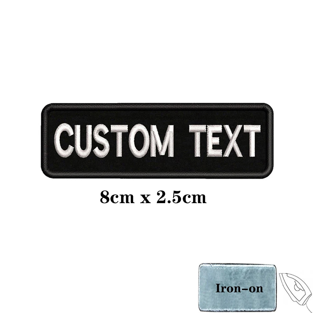 1PC Custom Name Patch Stripes Badge Iron On Or Hook Loop Black 8X2.5cm 8x5cm 10x2.5cm 10x4cm 12x2.5cm 15x5cm 20x7cm 25x8cm