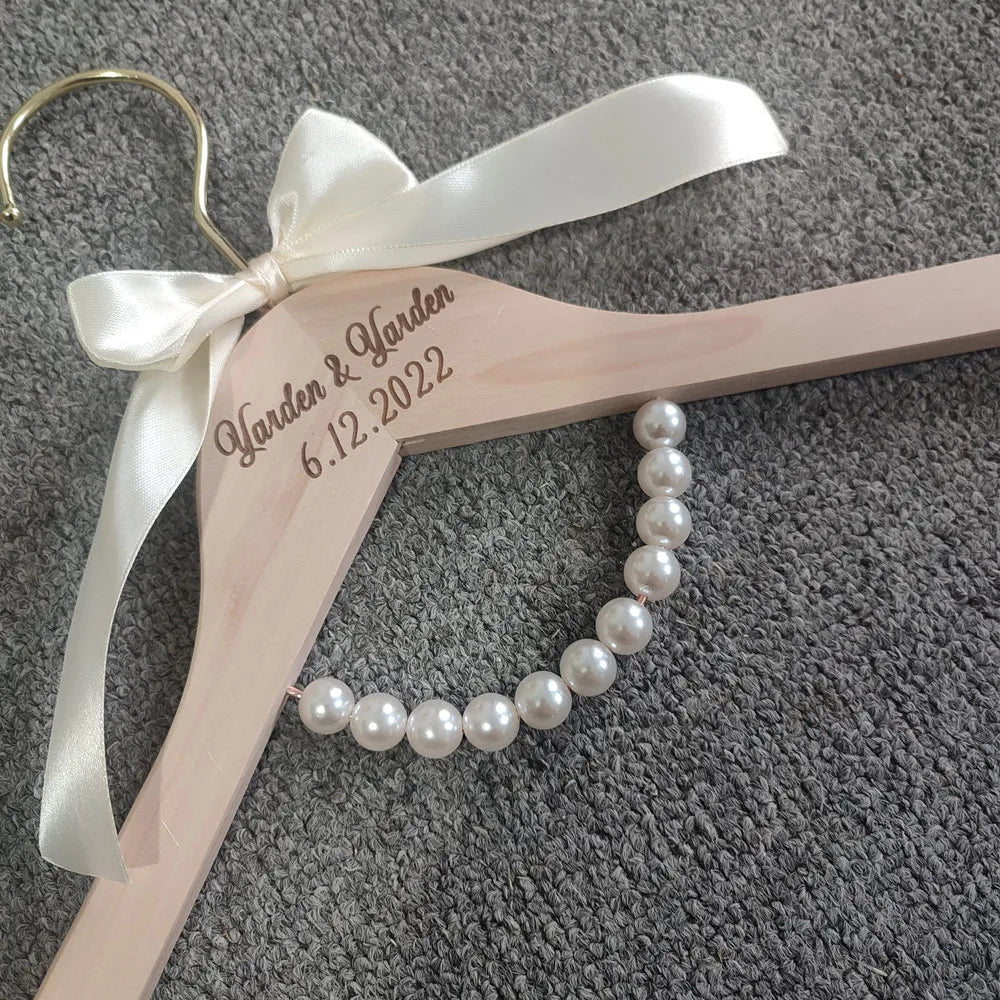 Wood Wedding Hanger, Personalized Bridal Dress Hanger Custom Name Hanger Set for Bride and Groom