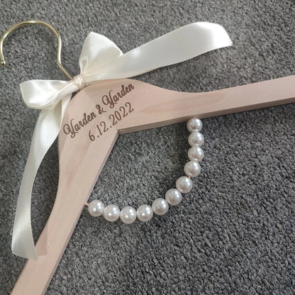 Wood Wedding Hanger, Personalized Bridal Dress Hanger Custom Name Hanger Set for Bride and Groom