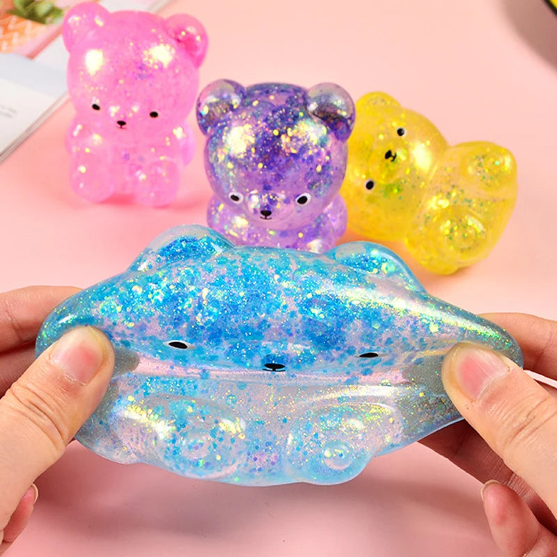 Fidget Bear Toy Squishys Glitter Gummy Bear Small Cute Animal Anti Stress Fidget Splat Decompressions Vent Squeeze Toy