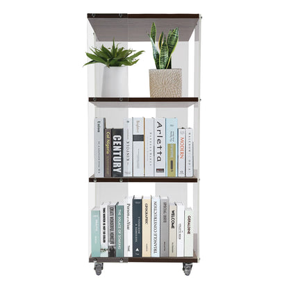 3-layer Rotating Acrylic Bookshelf with Wheels,Standing Small Corner Bookcase for Home Study Office