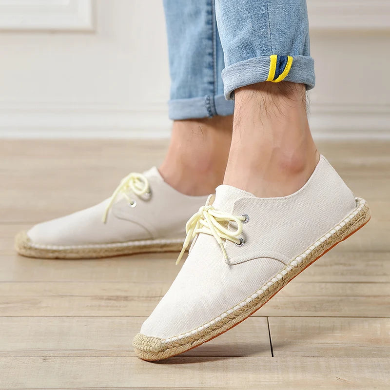 Male Casual Canvas Hemp Insole Fisherman Light Shoes Ethnic Style Men Espadrille Flats Shoes Summer Casual Shoes Driving Shoes