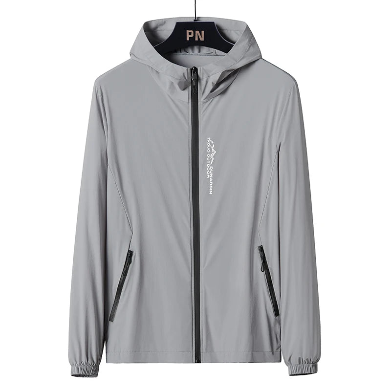 Summer Men's Hooded Sunscreen Jacket UPF50+ Ultra Thin Zipper Pocket Windbreaker Elastic Cuffs Outdoor Hiking Fishing Skin Coats