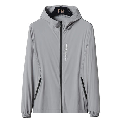 Summer Men's Hooded Sunscreen Jacket UPF50+ Ultra Thin Zipper Pocket Windbreaker Elastic Cuffs Outdoor Hiking Fishing Skin Coats