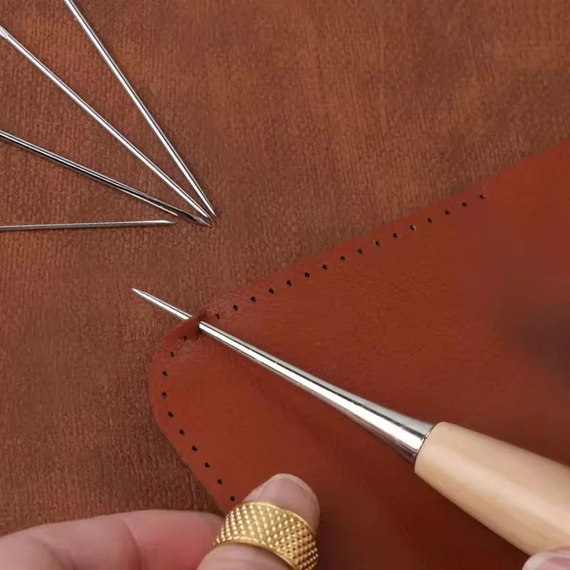 13 Pcs Leather Sewing Set Handbag Shoe Handmade Sewing Repair Kit with Awl Waxed Thread Stitching Needles Thimble for Home Leat