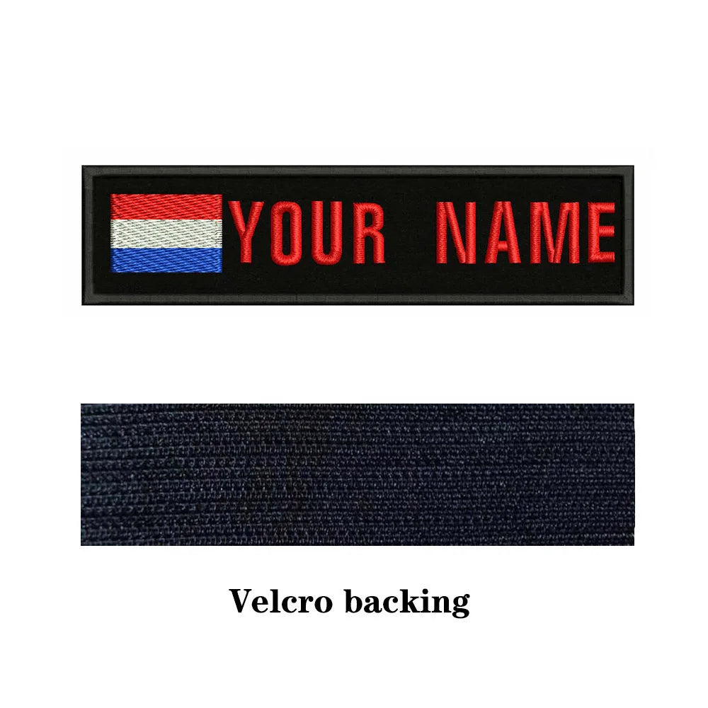 Dutch Flag Netherlands 10X2.5cm Embroidery Custom Name Text Patch Stripes Badge Iron On Or  Patches