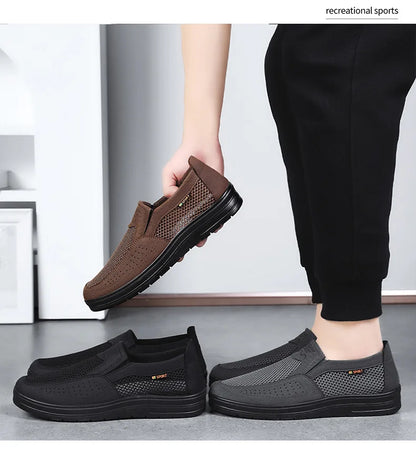 Men Slip On Casual Shoes Mesh Breathable Lightweight Low Cut Cloth Loafers Comfortable Soft Sole Walking Grandpa Shoes Summer