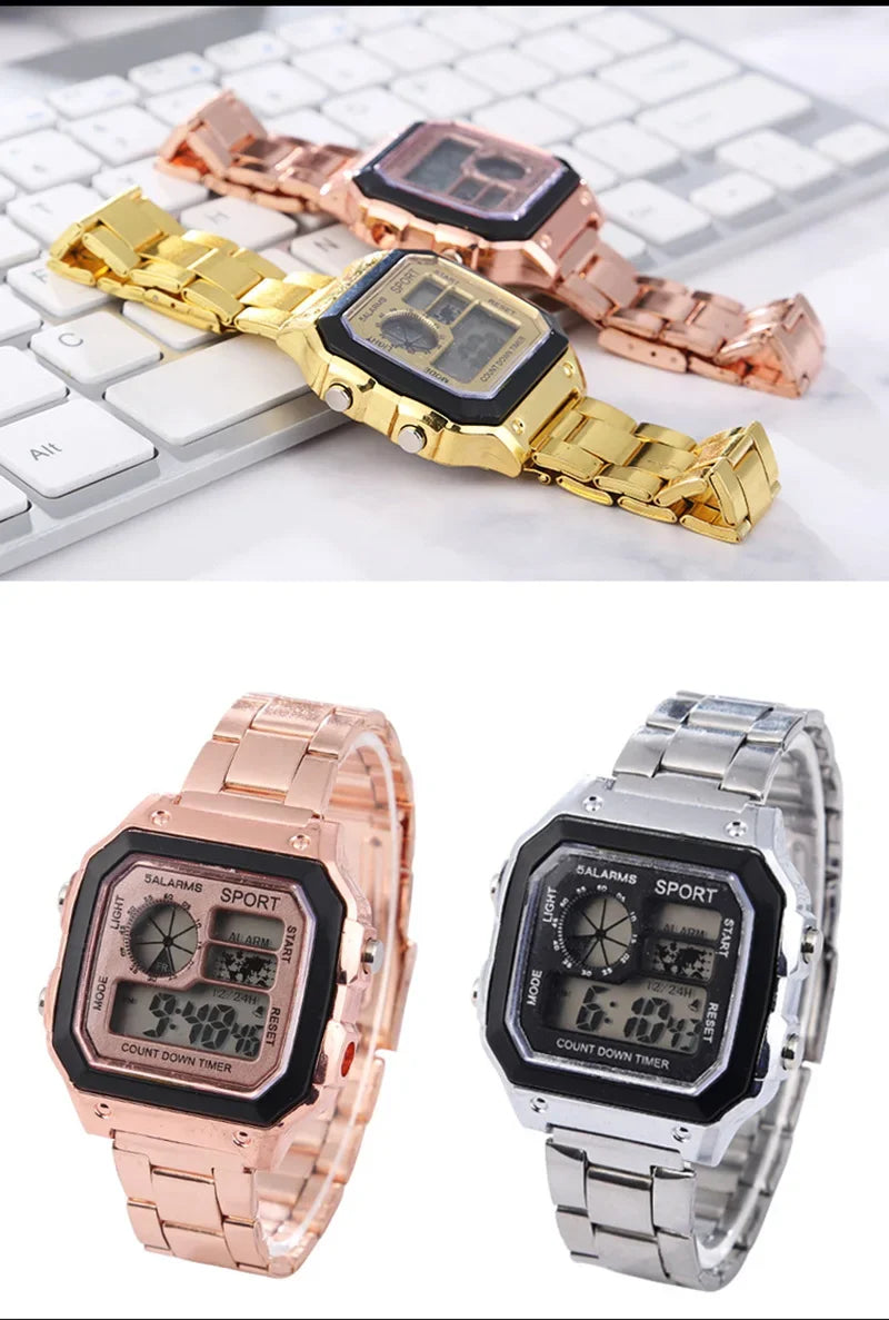 YIKAZE Luxury Men's Business Watch Stainless Steel Strap Men Digital Watch Luminous Multifunction Sports Electronic Wristwatch