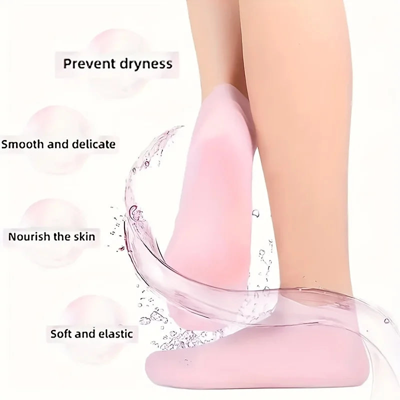Silicone Moisturizing Foot Socks, 2 Pack, for Dry and Cracked Feet - with Body Lotion Soothing Massage Pedicure Care Kit