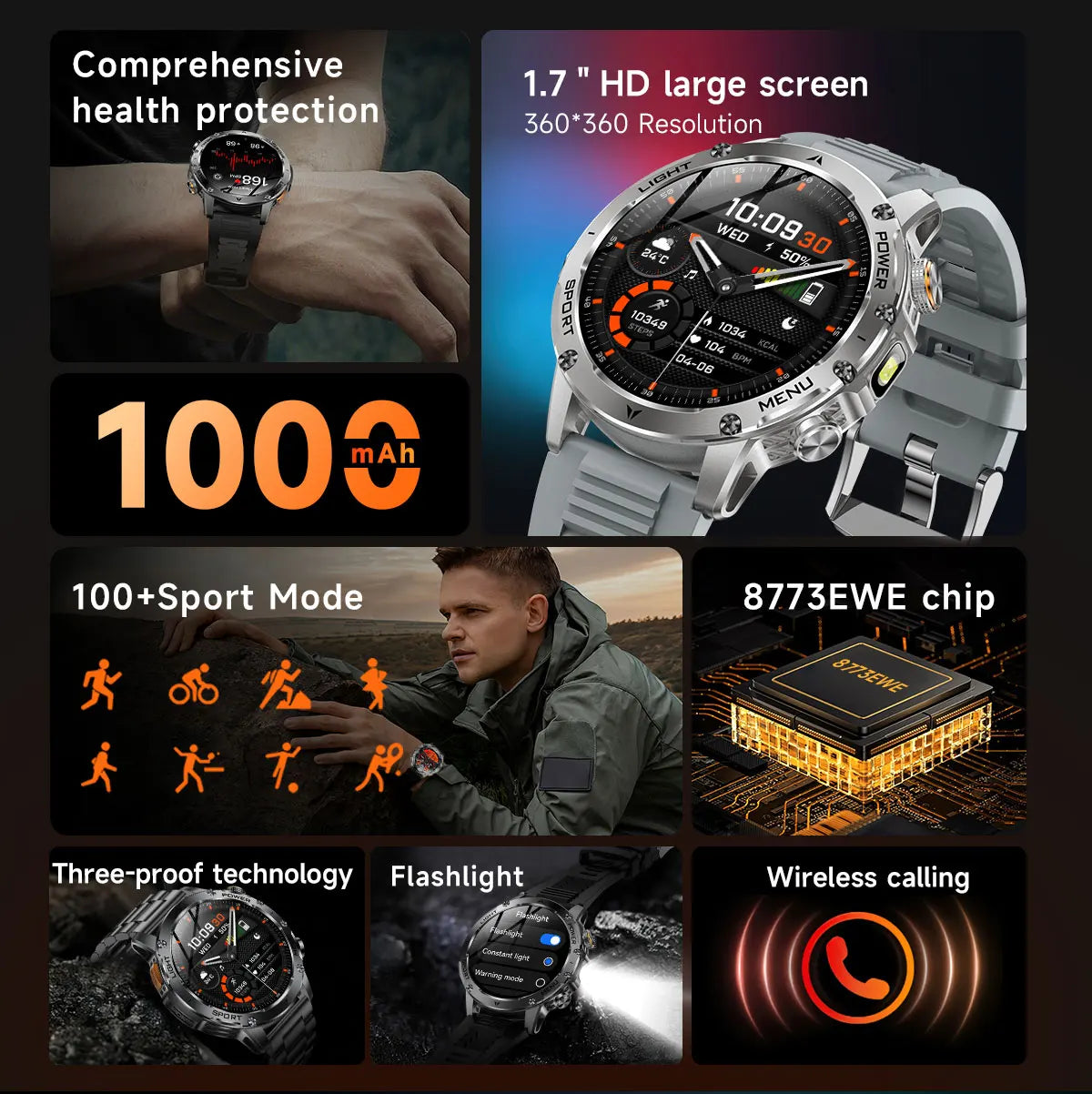 LIGE 2026 New Ultra Military Grade 1000mAh Battery Smart Watch For Men IP68 Waterproof Sports Fitness Bluetooth Call Smartwatch