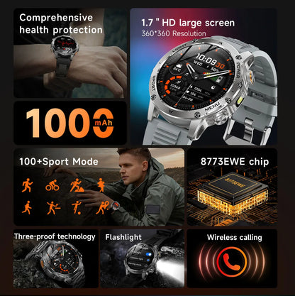 LIGE 2026 New Ultra Military Grade 1000mAh Battery Smart Watch For Men IP68 Waterproof Sports Fitness Bluetooth Call Smartwatch