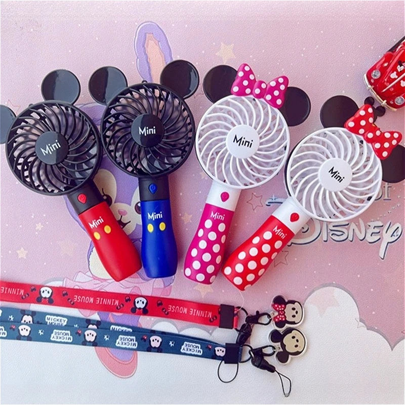 Handheld USB Charging Fan Cartoon Anime Character Mickey Mouse Shaped Desktop Electric Fan Kawaii Night Light Fan Toys Gif