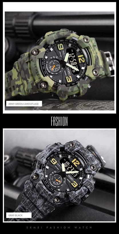 Skmei Dual Movement 3 Time Sport Wristwatch Mens Waterproof Electronic Watches Montre Homme Shockproof Digital Men Watch 1637