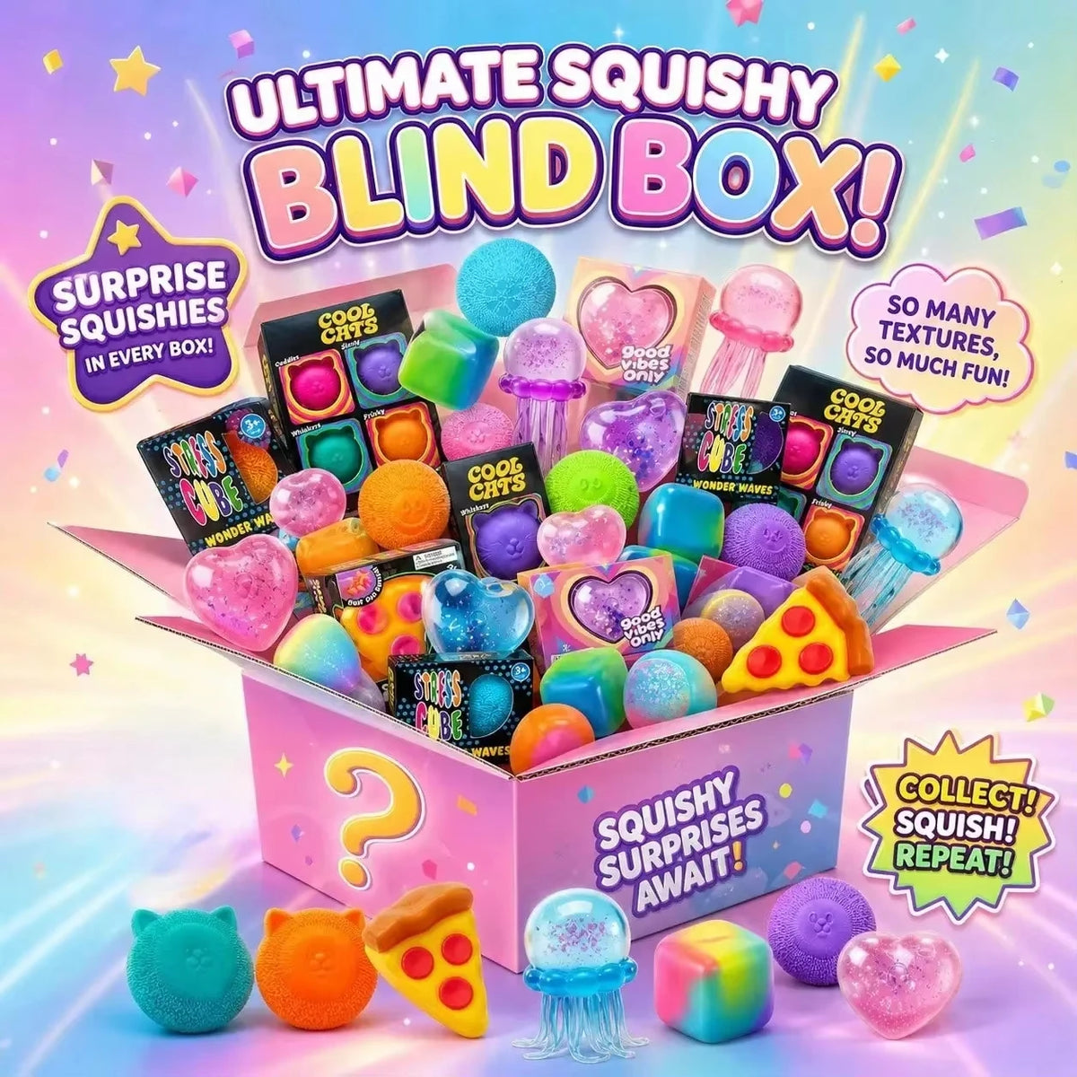 100+PCS NeeDoh Assorted Mixed Squish Fidget Mystery Blind Box Surprise Unbox Toy Squeeze Sensory Toys Stress Relief For Gifts