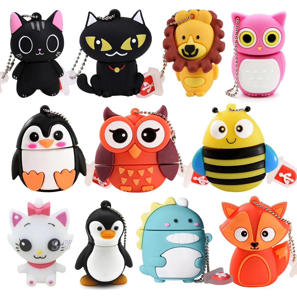 JASTER Uroczy Kreskówkowy Zwierzęcy Pendrive USB 64 GB Pingwin Kot Pamięć USB 32 GB Sowa Dinozaur Pendrive 16 GB Pszczoła Lis Pendrive 8 GB