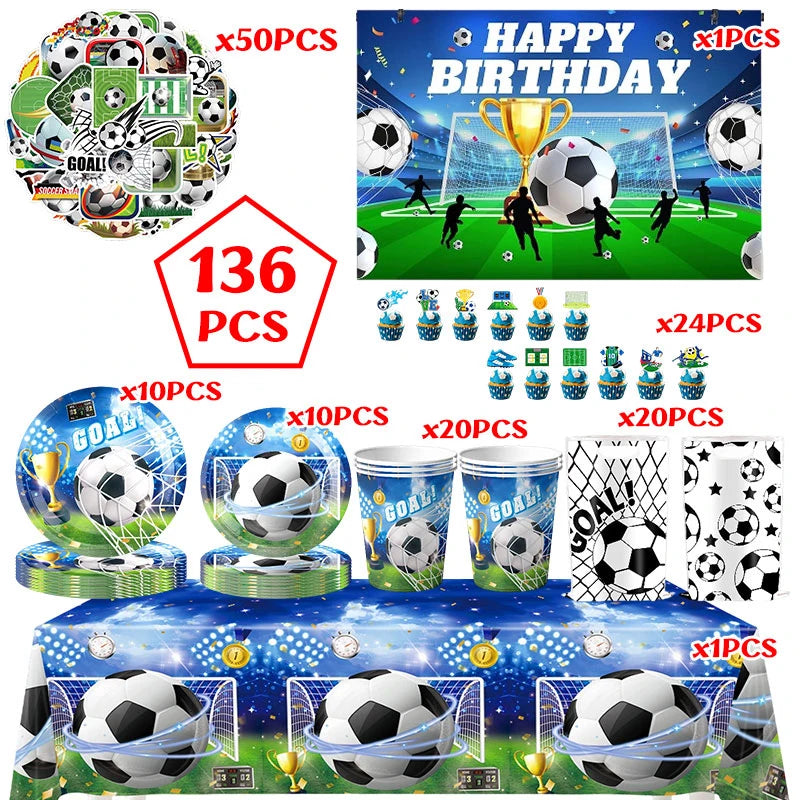 Blue Football Birthday Party Decoration Supply Birthday Soccer Plates Cups Napkins Towel Paper Tableware Tablecloth Party Favor
