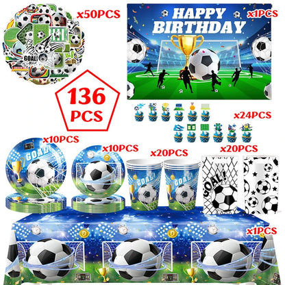 Blue Football Birthday Party Decoration Supply Birthday Soccer Plates Cups Napkins Towel Paper Tableware Tablecloth Party Favor